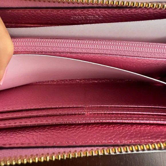 NIB Jimmy Choo Pink Metallic Bettina Leather Continental Wallet - Picture 6 of 9